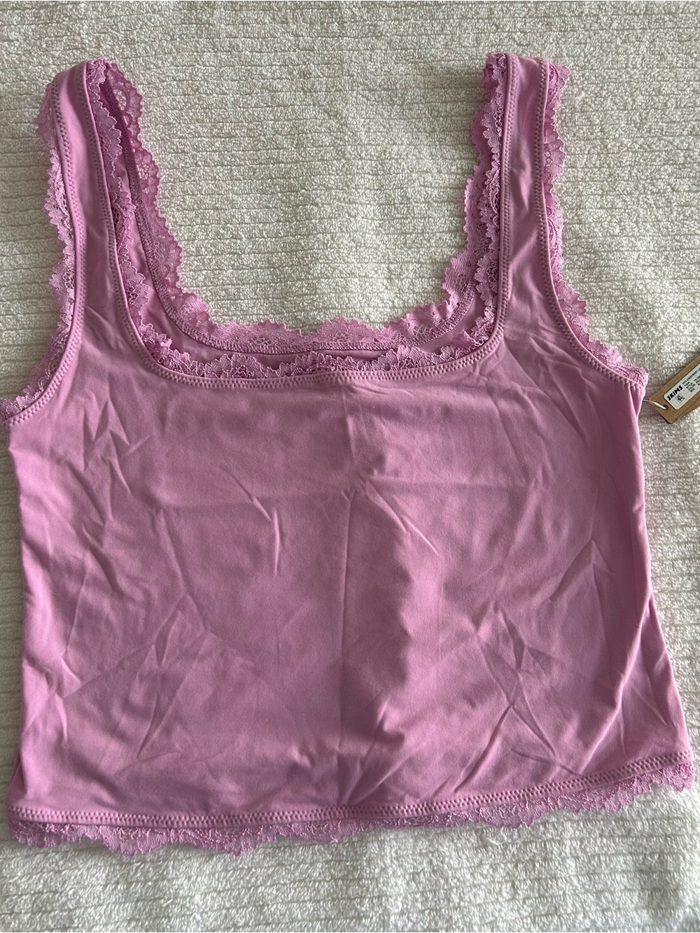 SKIMS Pink Lace-Trim Tank Top M
